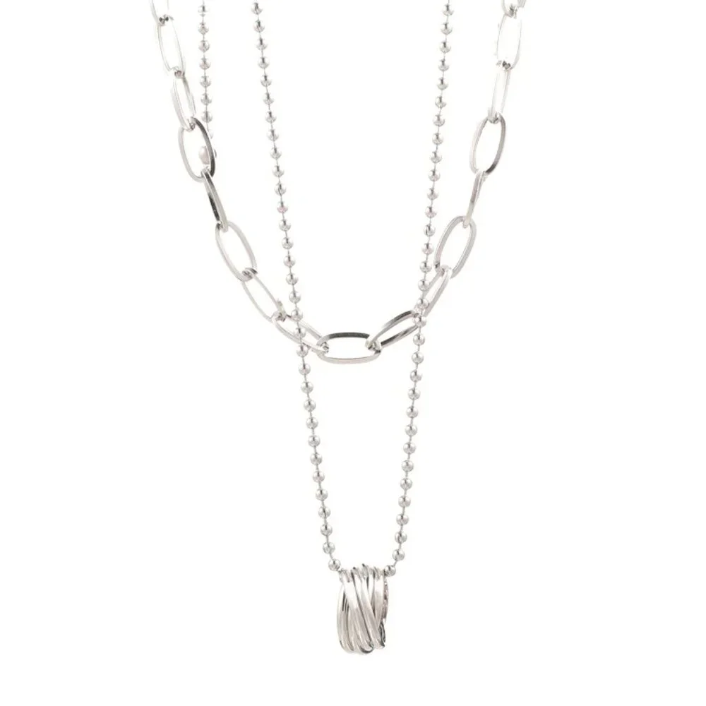 NEW Silver Simple Double Layer Circle Necklace - Picture 6 of 6